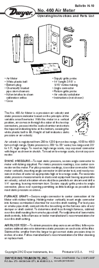 Thumbnail of document Manual - 460 Air Meter/Draft Gage